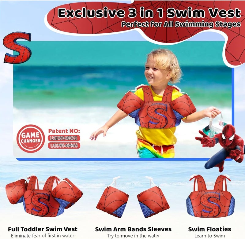 Vvinca Separable Toddler Swim Vest Fit 22-66 Lbs（2-6 Years）| 3 in 1 Toddler Floaties Pool Float & Arm Bands Boys and Girls, Adjustable Sturdy Safety for 2 3 4 5 6 Year - Image 2